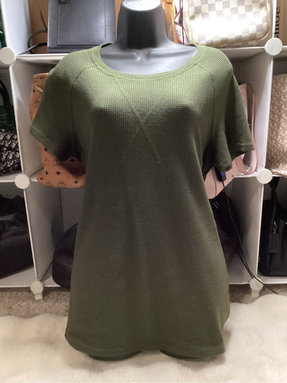 Amazon Essentials Olive Green Waffle Short-Sleeve Tee